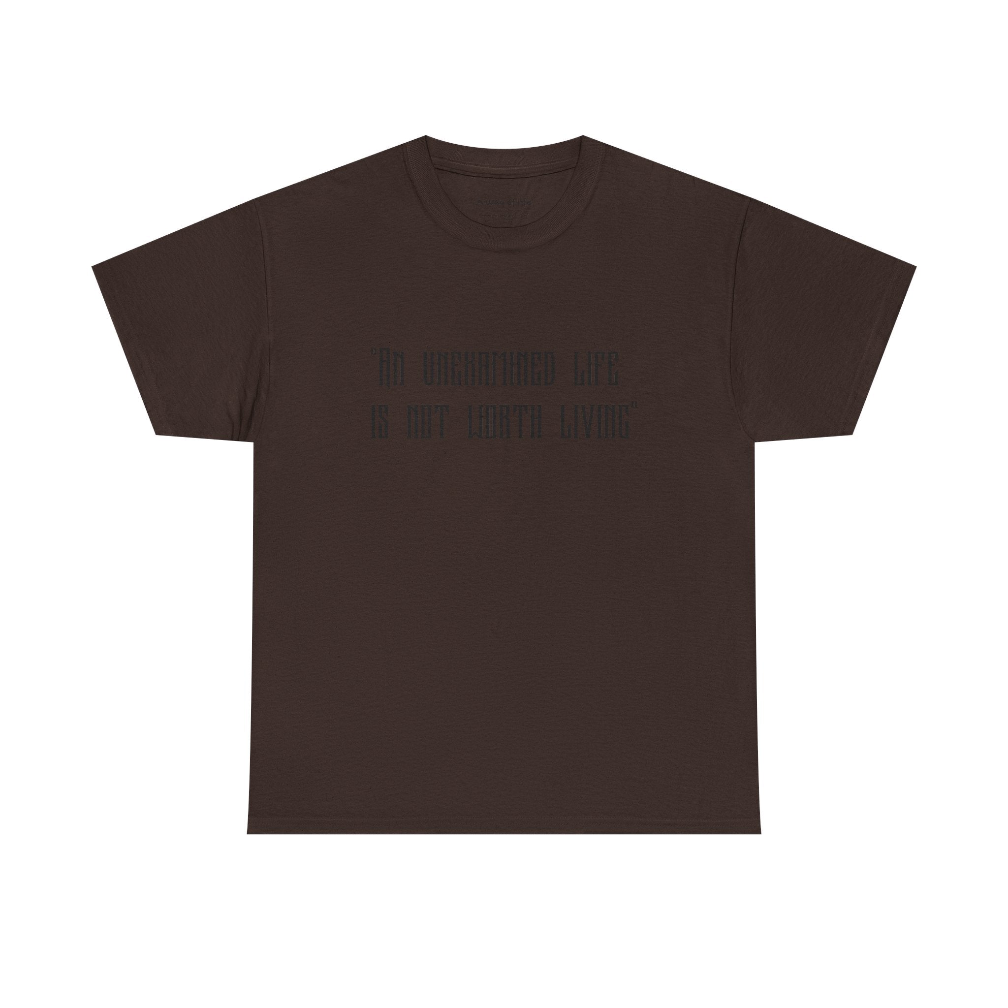 Graphic Tee — “An Unexamined Life Is Not Worth Living” with Gothic Tribal Back Design