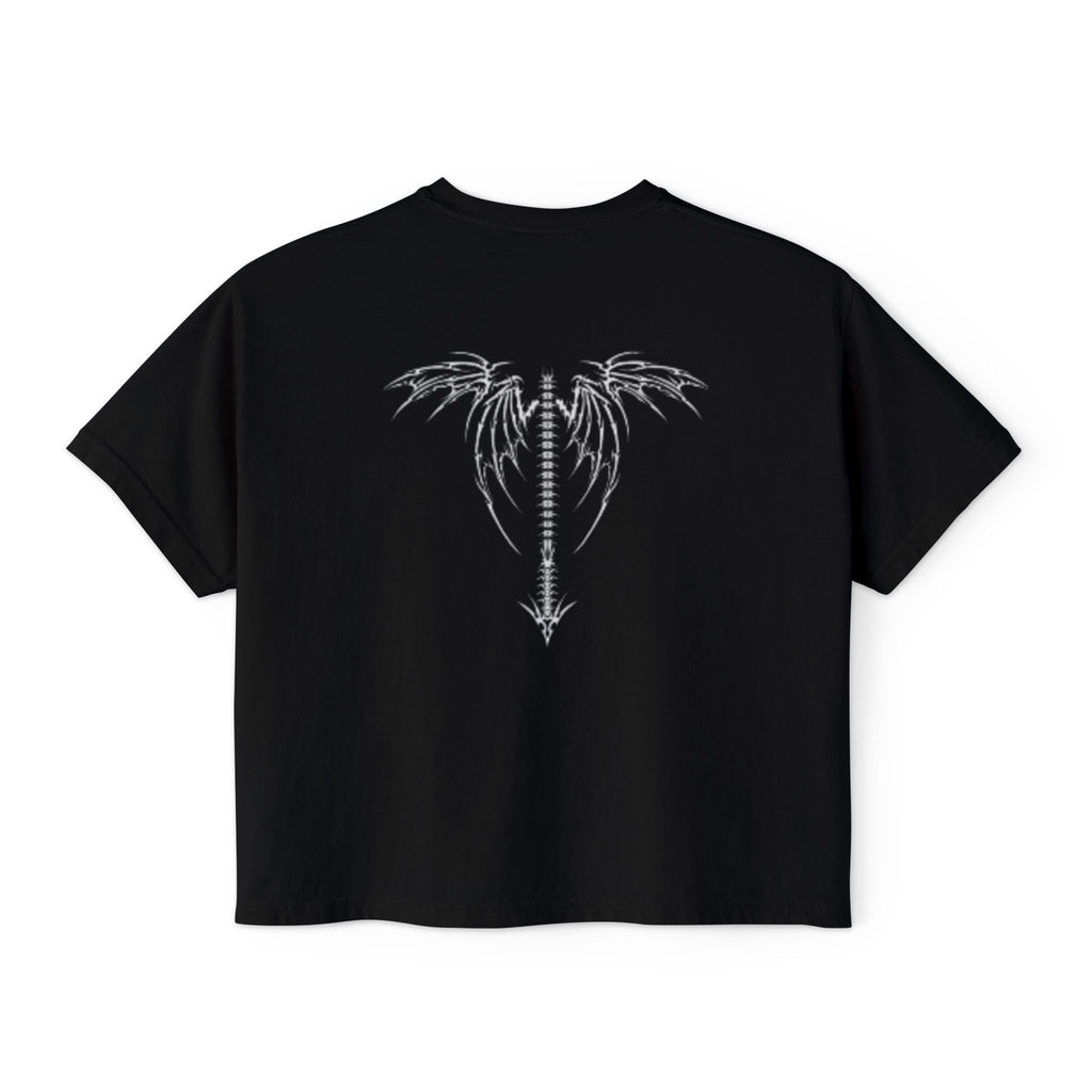 Women's Boxy Tee — Goth Quote "An Unexamined Life Is Not Worth Living" with Tribal Back Graphic