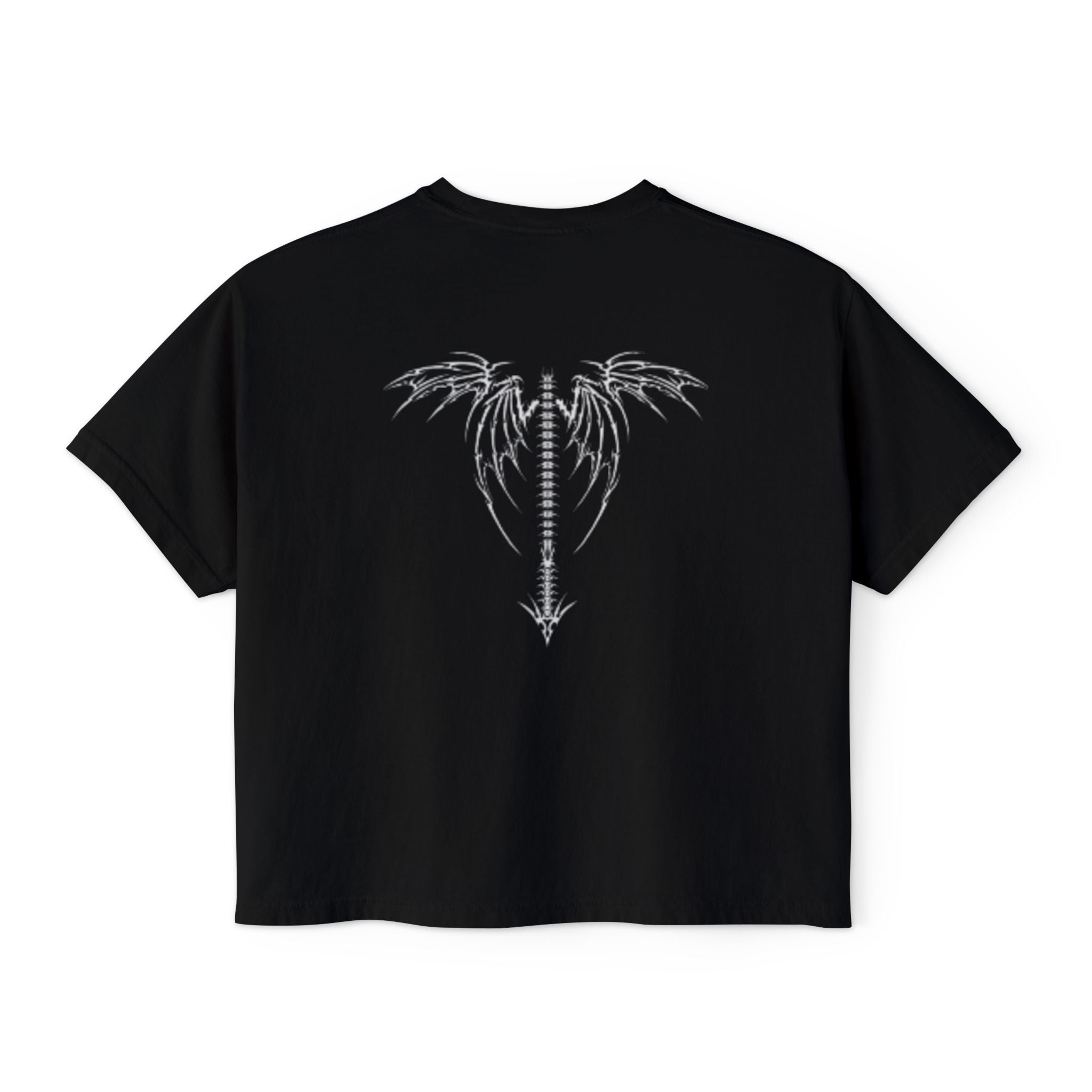 Women's Boxy Tee — Goth Quote "An Unexamined Life Is Not Worth Living" with Tribal Back Graphic