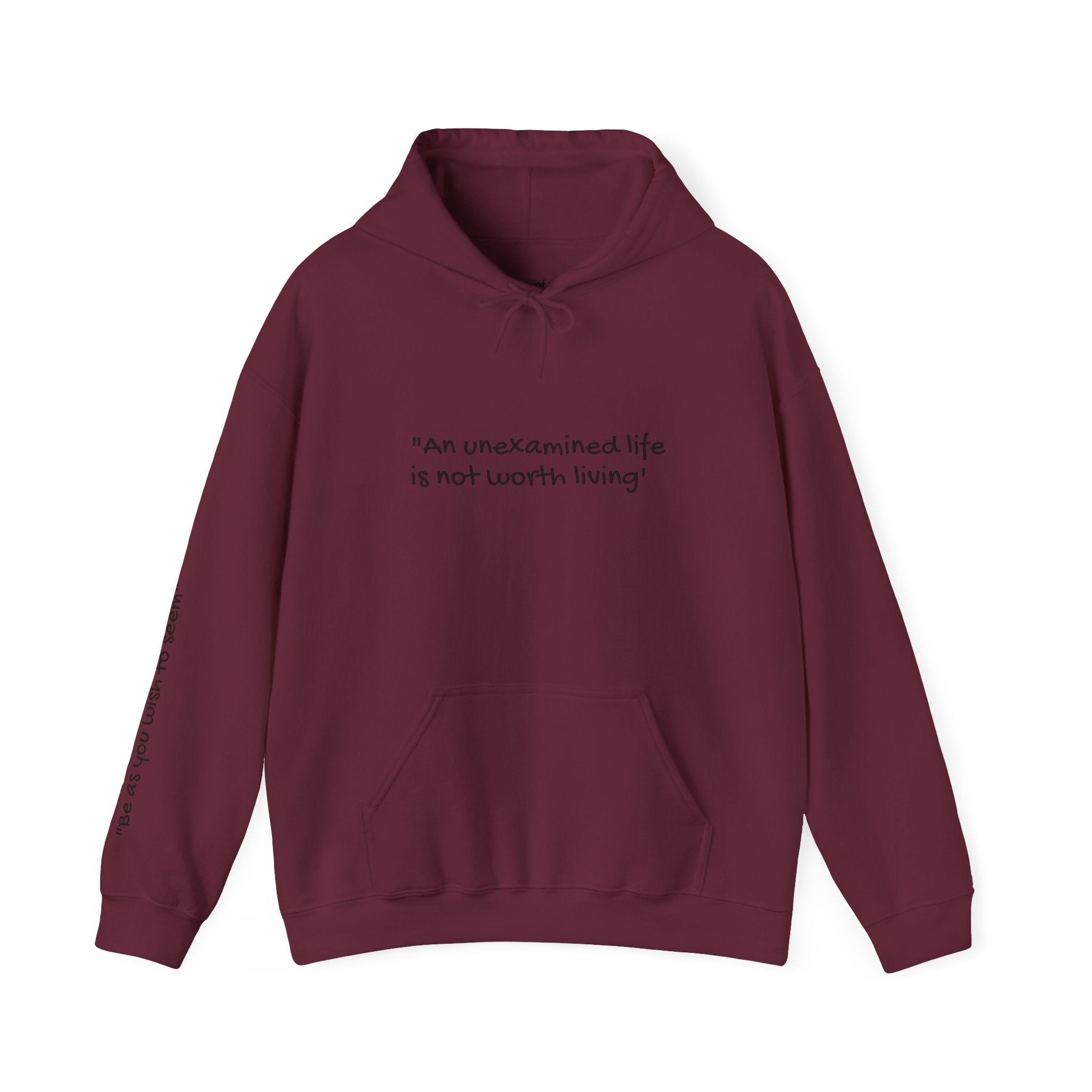 Embroidered Gothic Angel Wings Hoodie – 'An Unexamined Life...' Inspirational Pullover