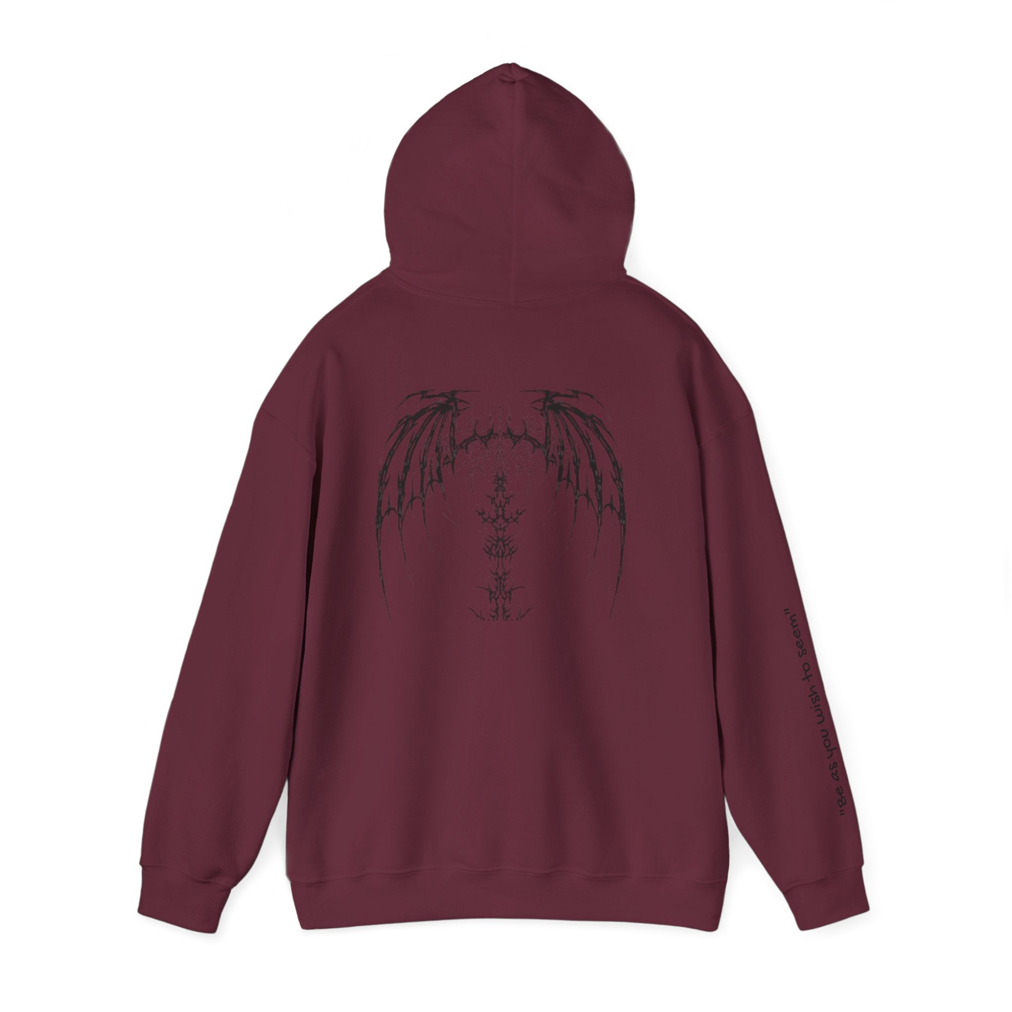 Embroidered Gothic Angel Wings Hoodie – 'An Unexamined Life...' Inspirational Pullover