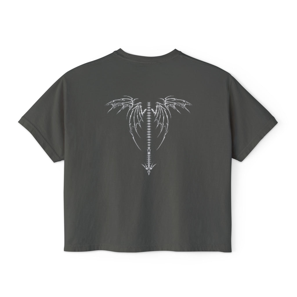 Women's Boxy Tee — Goth Quote "An Unexamined Life Is Not Worth Living" with Tribal Back Graphic