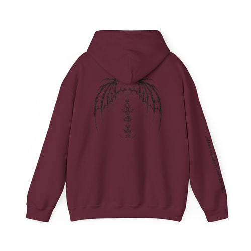 Embroidered Gothic Angel Wings Hoodie – 'An Unexamined Life...' Inspirational Pullover