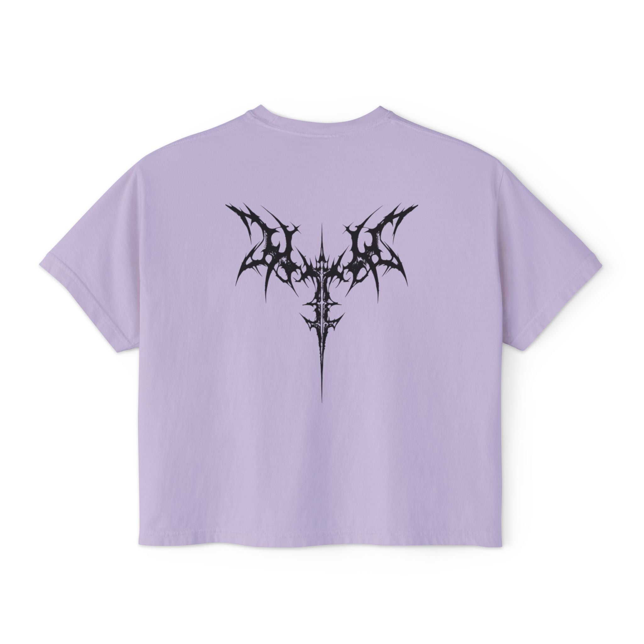 Women's Boxy Tee — Goth Quote "An Unexamined Life Is Not Worth Living" with Tribal Back Graphic