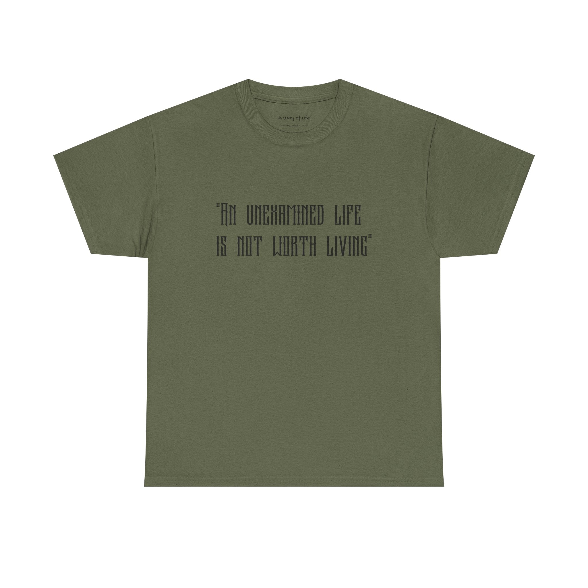 Graphic Tee — “An Unexamined Life Is Not Worth Living” with Gothic Tribal Back Design