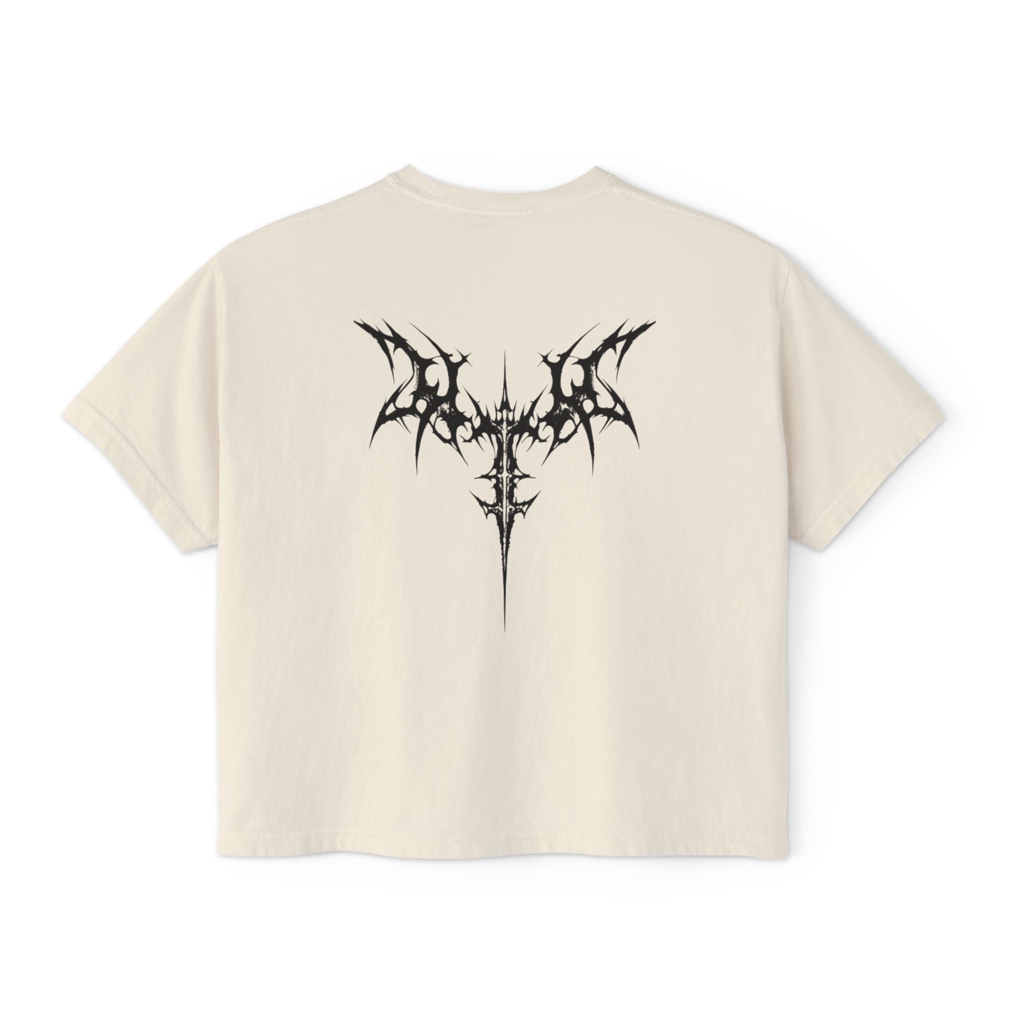 Women's Boxy Tee — Goth Quote "An Unexamined Life Is Not Worth Living" with Tribal Back Graphic