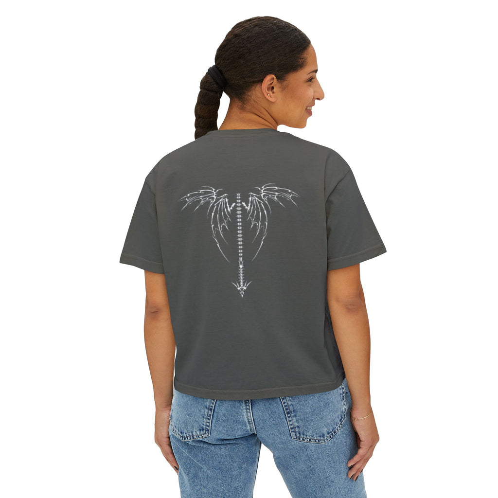 Women's Boxy Tee — Goth Quote "An Unexamined Life Is Not Worth Living" with Tribal Back Graphic